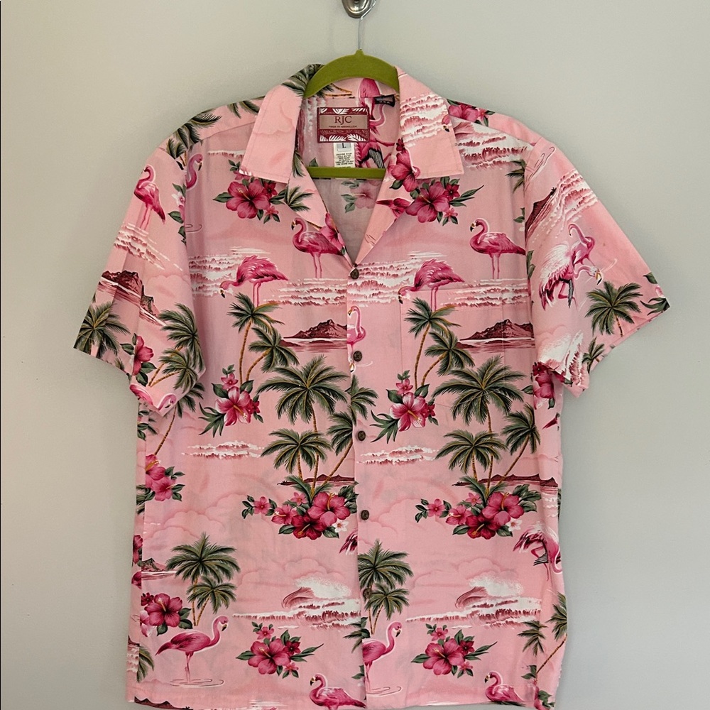 RJC -Robert J. Clancy Flamingo Hibiscus Men’s Camp Shirt